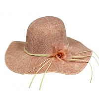 Hats – 12 PCS Straw Big Rim Hat - Linen w/ Silk Flower - Pink - HT-SHA50094PK
